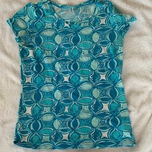 Lilly Pulitzer Blue and White Patterned Short Sleeve Top